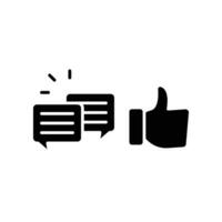 gillar med kommentar ikon fast symbol. dialog chatt och hand godkänna tecken. social media kommunikation med tumme gest och låda meddelande. vektor illustration. design på vit bakgrund. eps10