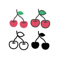 två ljuv körsbär frukt. färsk och mogen körsbär tvillingar med en blad. röd bär mat, organ, vegan, vegetarian ikon. vektor illustration. design på vit bakgrund. eps10