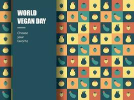 Welt vegan Tag Muster geometrisch Vegetarier Vektor Hintergrund Stoff Ornament Jahrgang Grün Gesundheit