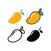 reif und saftig frisch Mango organisch Obst im Orange Farbe mit Single Blatt. Essen vegan Linie modern Silhouette auf Sommer- Zeit zum Vegetarier, Symbol. Vektor Illustration. Design auf Weiß Hintergrund. eps10