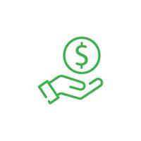 eps10 Vektor Grün speichern Geld Symbol, Gehalt Geld, investieren Finanzen, Hand halten Dollar, Linie Kunst Symbole isoliert auf Weiß Hintergrund.