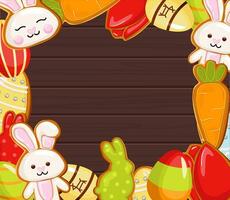 Ostern Banner Urlaub Tag, mit Ostern Eier und Lebkuchen Kekse auf hölzern Hintergrund, Konzept. vektor