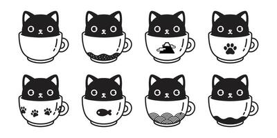 katt vektor ikon kattunge kaffe kopp Tass kalikå logotyp fisk symbol tecknad serie karaktär illustration klotter design