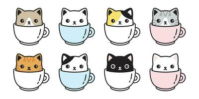 katt vektor ikon kattunge kaffe kopp kalikå logotyp fisk symbol tecknad serie karaktär illustration klotter design