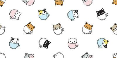 Katze nahtlos Muster Vektor Kätzchen Kaffee Tasse Kattun Rasse Schal isoliert Karikatur wiederholen Hintergrund Fliese Hintergrund Illustration Pastell- Design