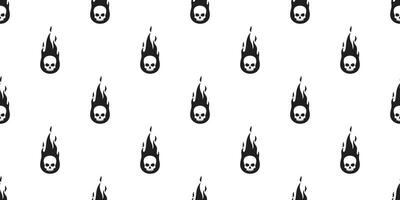 Schädel Feuer nahtlos Muster Halloween Vektor Symbol Knochen Geist Schal isoliert Pirat wiederholen Hintergrund Fliese Hintergrund Karikatur Gekritzel Illustration Design