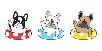 Hund Vektor Französisch Bulldogge Symbol Schwimmen Ring Schwimmbad Charakter Karikatur Symbol Gekritzel Illustration Design
