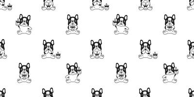 Hund nahtlos Muster Französisch Bulldogge Vektor Boba Tee Blase Milch Tee Karikatur Schal isoliert wiederholen Hintergrund Fliese Hintergrund Illustration Gekritzel Design