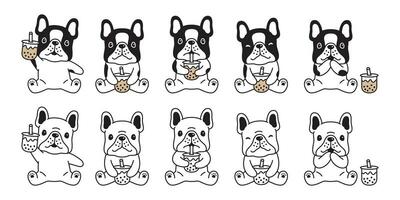 hund vektor franska bulldogg ikon boba te bubbla mjölk te tecknad serie karaktär symbol klotter illustration design