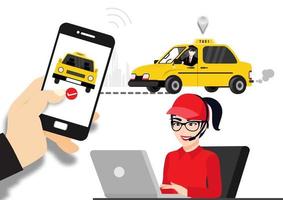 Bestellen Sie ein Taxi über die App auf Ihrem Telefon vector