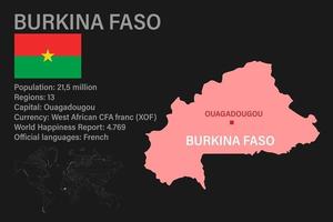 hochdetaillierte Burkina Faso Karte mit Flagge, Hauptstadt und kleiner Weltkarte vektor