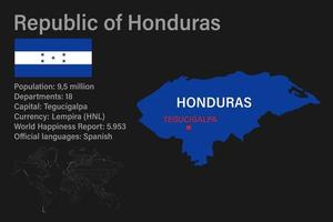 hochdetaillierte Honduras-Karte mit Flagge, Hauptstadt und kleiner Weltkarte vektor