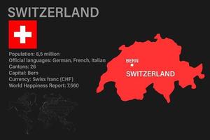 hochdetaillierte Schweizkarte mit Flagge, Hauptstadt und kleiner Weltkarte vektor