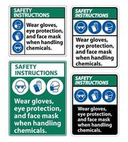 säkerhetsanvisningar bär handskar, ögonskydd vektor