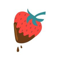 handritad choklad doppad jordgubbe. platt illustration. vektor