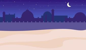 Wüstenstadt Silhouette Nachtlandschaft flache Farbe Vektor Hintergrund