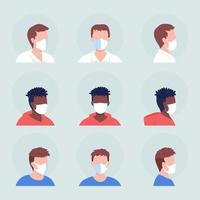 no-pleat white mask semi flat color vector character avatar set