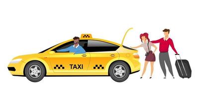 Taxifahrer mit flachen Farbvektor-Gesichtslosen Charakteren der Kunden vektor