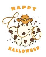 süß Halloween Cowboy Geist. bezaubernd kawaii Karikatur Gekritzel Illustration. glücklich Halloween Gruß Karte. vektor