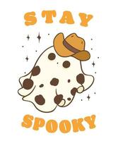 Halloween Cowboy Geist. süß kawaii Karikatur Gekritzel Illustration. bleibe gespenstisch. vektor