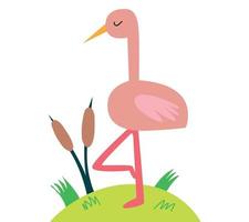 ein Flamingo steht auf einer kleinen Insel, ein Vogel für eine Postkarte, ein Sticker vektor