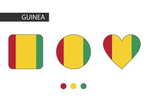 guinea 3 former fyrkant, cirkel, hjärta med stad flagga. isolerat på vit bakgrund. vektor