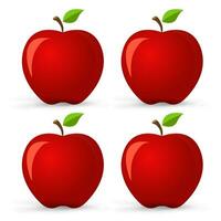 vektor äpplen uppsättning på isolerat bakgrund, grupp av fyra äpplen på en vit bakgrund, röd äpplen, äpple skivor, äpple skivor, skivad äpplen