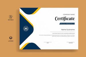 elegant blå och gul diplom certifikatmall vektor
