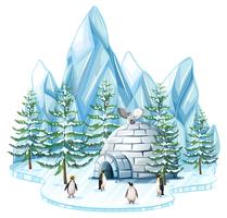 Pinguine und Eule am Iglu vektor