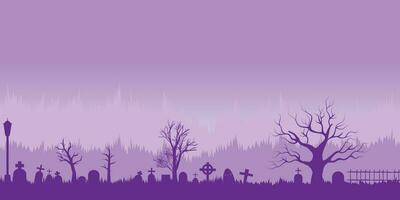 Vektor Illustration von gespenstisch Friedhof Silhouette mit Kopieren Raum Bereich. geeignet zum Hintergrund, Banner, Poster, Halloween Feier, Karte, usw