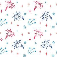 4 .. von Juli USA Unabhängigkeit Tag Gekritzel nahtlos Muster. Amerika Flagge Blau, rot und Weiß Farben. 14 .. von Juli glücklich National Tag von Frankreich Feuerwerk Design vektor