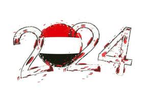 2024 Jahr im Grunge Stil mit Flagge von Jemen. vektor