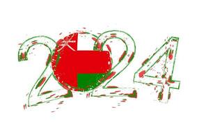2024 Jahr im Grunge Stil mit Flagge von Oman. vektor