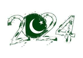 2024 år i grunge stil med flagga av pakistan. vektor