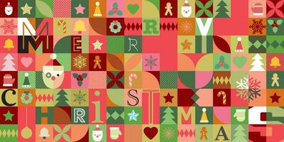 fröhlich Weihnachten und bunt Weihnachten Elemente im Mosaik druckvoll Stil Vektor Illustration.