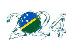 2024 Jahr im Grunge Stil mit Flagge von Solomon Inseln. vektor