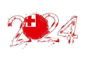 2024 Jahr im Grunge Stil mit Flagge von Tonga. vektor