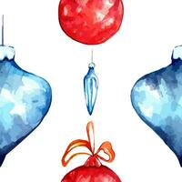 Aquarell Hand gemacht Weihnachten Spielzeuge nahtlos Muster. Hintergrund zum Verpackung Papier, Kinder, Kunst, Schreibwaren, Netz und andere Design. glücklich Neu Jahr. vektor