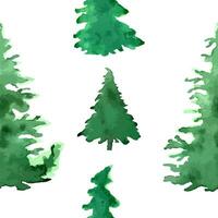 Vektor minimalistisch Aquarell Hand gezeichnet nahtlos Muster mit Weihnachten Tanne Baum auf Weiß Hintergrund. Neu Jahr Urlaub Dekoration Illustration.