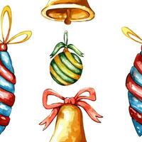 Aquarell Hand gemacht nahtlos Muster Weihnachten Symbol Stechpalme Blätter, Weihnachten Baum Spielzeuge mit Zapfen, Sterne und Bälle. glücklich Neu Jahr. vektor