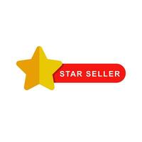 stjärna säljare med gul stjärna och röd band märka märka, platt stil. vektor illustration