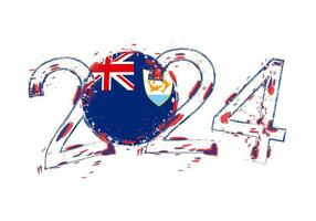 2024 Jahr im Grunge Stil mit Flagge von Anguilla. vektor