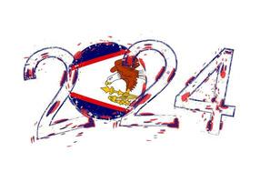 2024 Jahr im Grunge Stil mit Flagge von amerikanisch Samoa. vektor