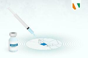 covid-19 Impfung im Elfenbein Küste, Coronavirus Impfung Illustration mit Impfstoff Flasche und Spritze Injektion im Karte von Elfenbein Küste. vektor