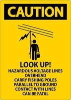 Vorsicht Zeichen aussehen oben gefährlich Stromspannung Linien Overhead vektor