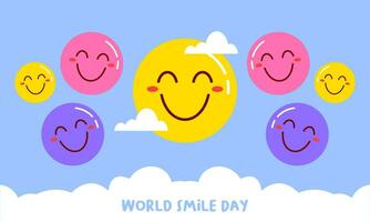 Welt Lächeln Tag Beschriftung mit süß Blume Gesicht Vektor Illustration