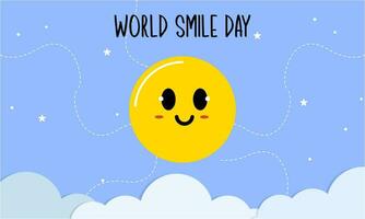 Welt Lächeln Tag Beschriftung mit süß Blume Gesicht Vektor Illustration