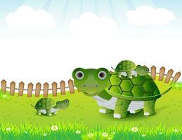 tecknad serie illustration av sköldpadda familj vektor