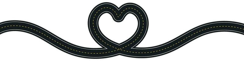 motorväg väg formad tycka om en hjärta, betecknande de resa av kärlek. för hjärtans dag Kartor och spår. platt vektor illustration isolerat på vit bakgrund