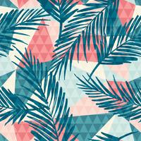 Trendigt sömlöst exotiskt mönster med palm och geometriska element. vektor